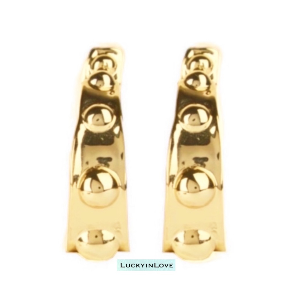 ALEXIS BITTAR• Gold Byzantine Sculpted Raised Repoussé Molten Dots Hoop Earrings - Picture 3 of 13